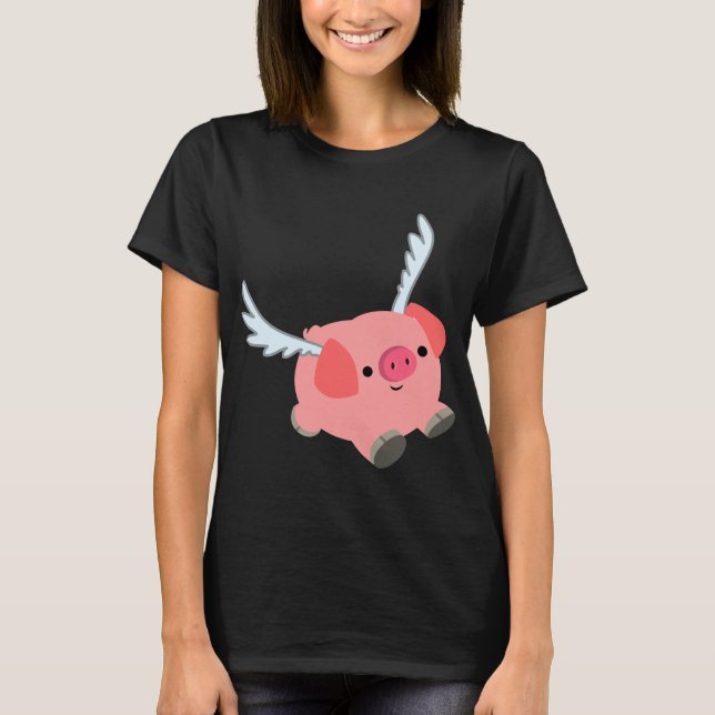 Cute Winged Cartoon Pig Women T-Shirt (Front)
