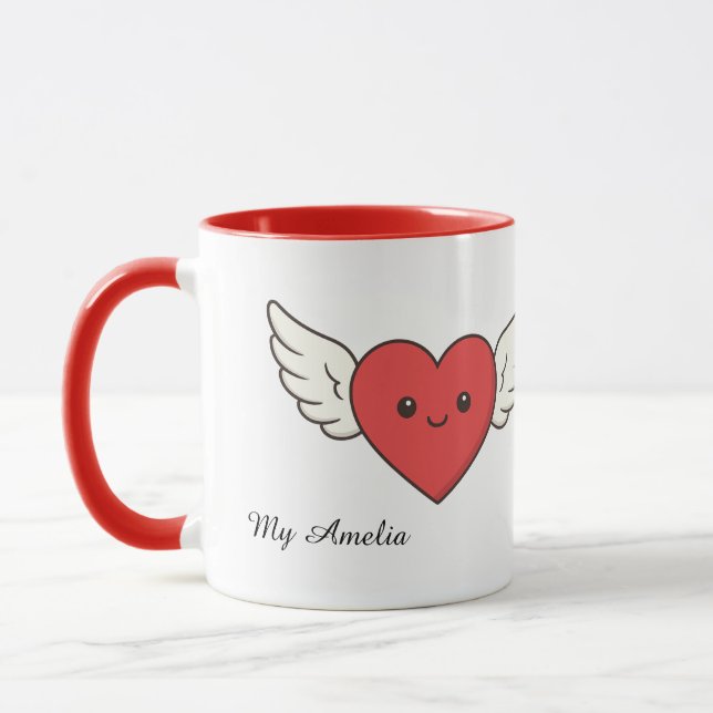 Cute Winged Heart Love Mug – Valentine’s Day Gift (Left)