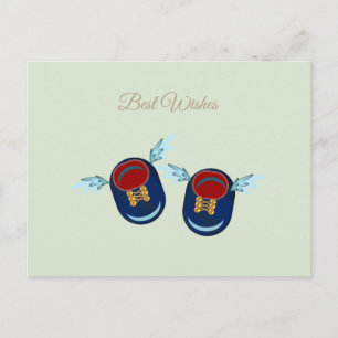 Cute winged little shoes in blue and red postcard
