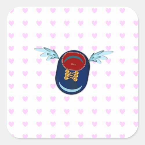 Cute winged shoe cartoon  pink hearts square sticker