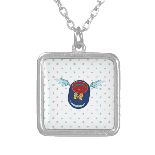 Cute winged shoe cartoon & stars silver plated necklace (Front)