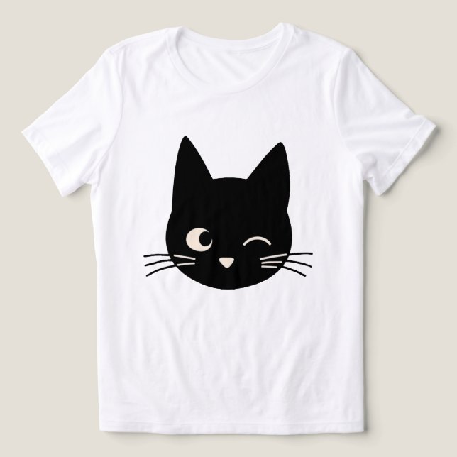 Cute Winking Black Cat Face  Tri-Blend Shirt (Design Front)
