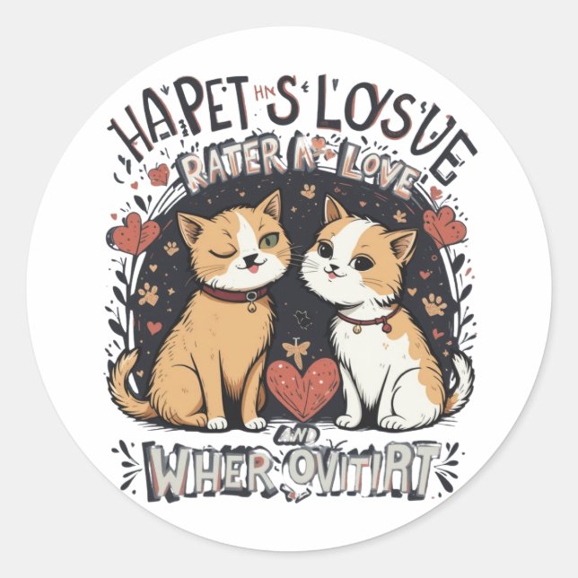 Cute Winking Cat Couple Love & Whiskers Vibes Classic Round Sticker (Front)