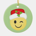 Cute Winking Christmas Emoji Holiday Ornament