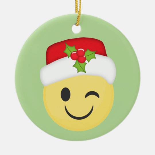 Cute Winking Christmas Emoji Holiday Ornament