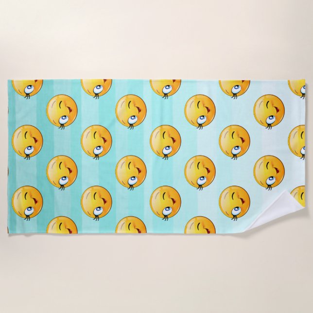 Cute Winking Face E moji Beach Towel (Front)