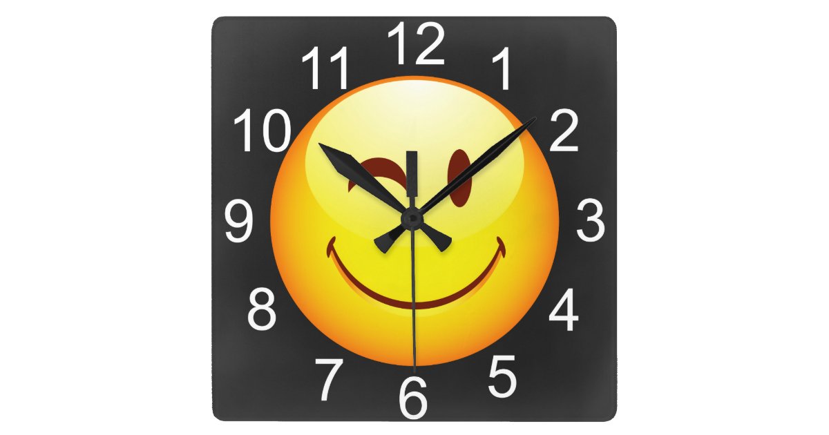 Cute Winking Happy Face Square Wall Clock Zazzle Com