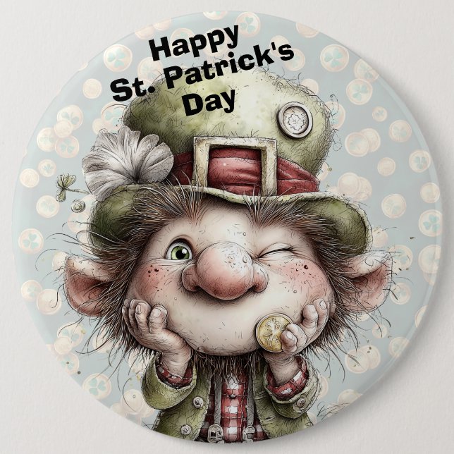 Cute Winking Leprechaun  Button (Front)