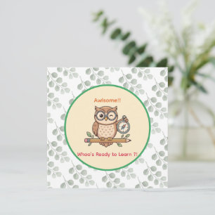 Cute Winking Owl Back to School Toon Illustration Invitation