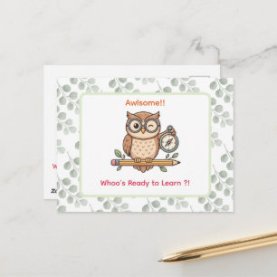 Cute Winking Owl Back to School Toon Illustration Postcard