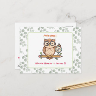 Cute Winking Owl Back to School Toon Illustration Postcard