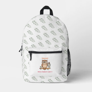 Cute Winking Owl Back to School Toon Illustration Printed Backpack