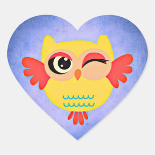 Cute Winking Owl Heart Sticker