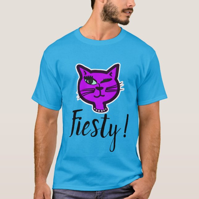 Cute Winking Purple Cartoon Cat T-Shirt (Front)