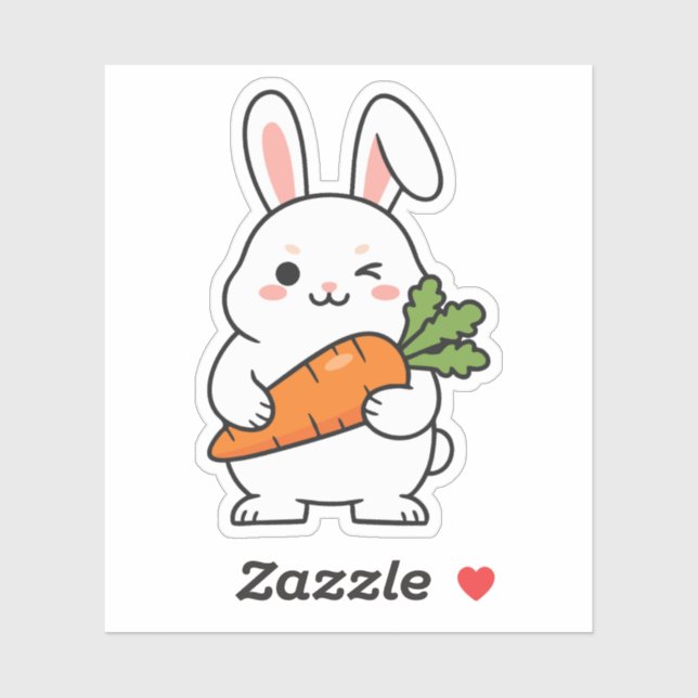 Cute Winking Rabbit Holding a Carrot Sticker (Sheet)