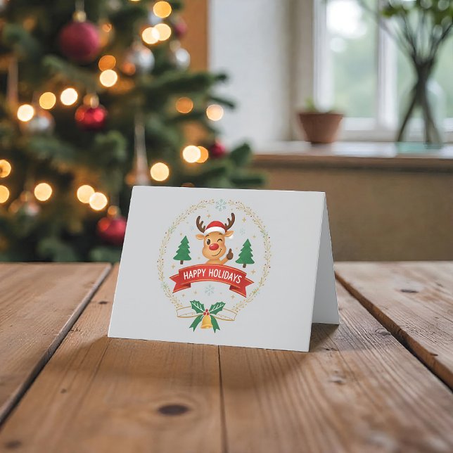 Cute Winking Reindeer Happy Holidays Christmas Car Thank You Card (Creator Uploaded)