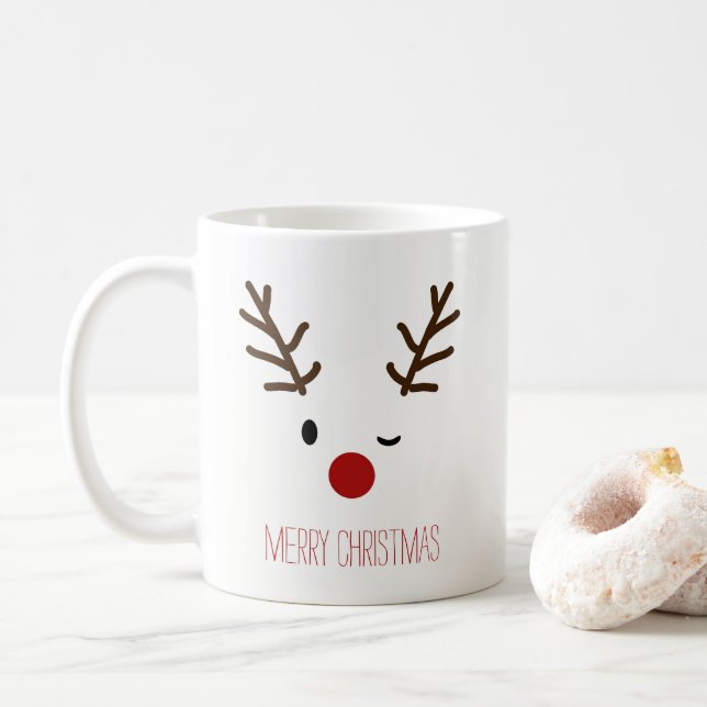 Cute Winking Rudolf Reindeer Christmas Coffee Coffee Mug (With Donut)