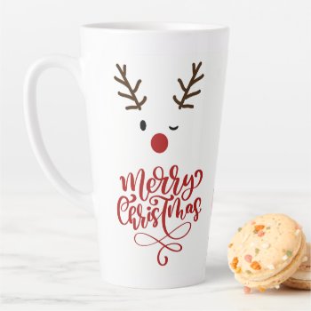 Cute Winking Rudolf Reindeer Christmas Coffee Latte Mug by Lovewhatwedo at Zazzle
