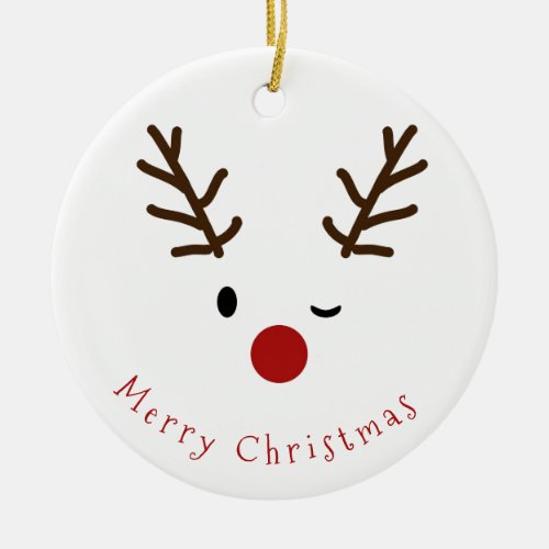 Cute Winking Rudolf Reindeer Photo Christmas Ceramic Ornament