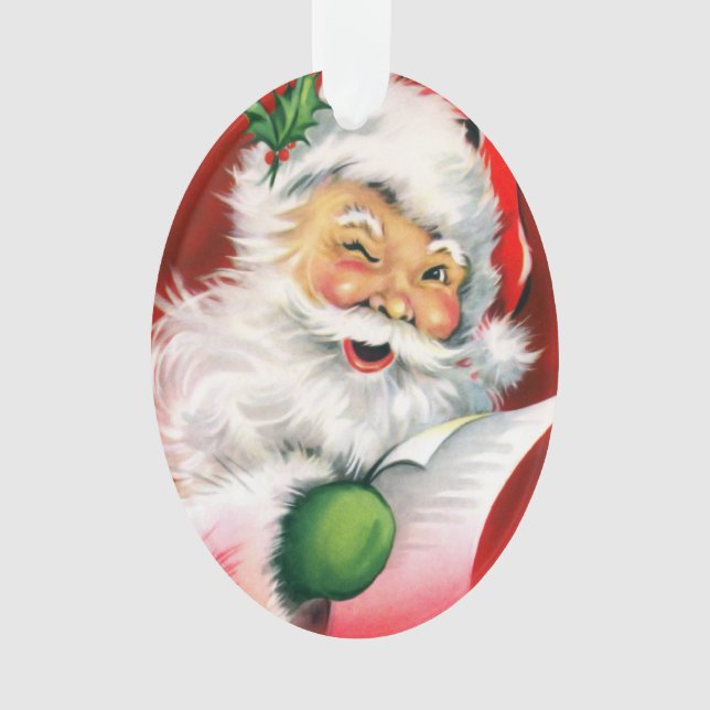 Cute Winking Santa Christmas List Ornament (Front)