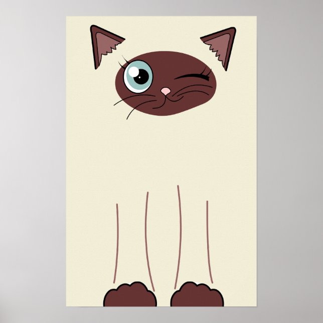 Cute Winking Siamese Cat Cartoon Poster (Front)