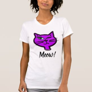 Cute Winky Purple Cartoon Cat