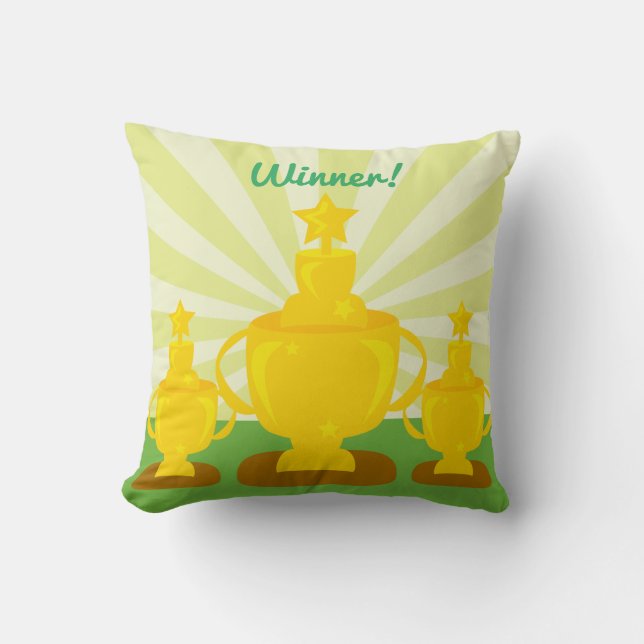 Cute Winning Customizable Triple Trophy Award Throw Pillow (Front)
