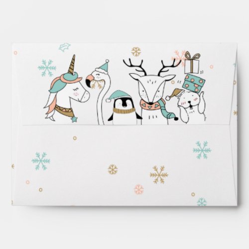 Cute Winter Animals and Snowflakes Envelope