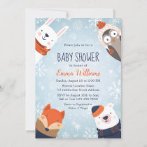 Cute Winter Animals Baby Shower Invitation - Blue