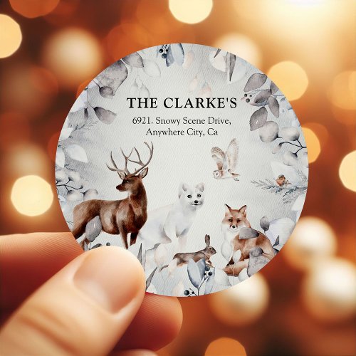 Cute Winter Animals Christmas Return Address Classic Round Sticker