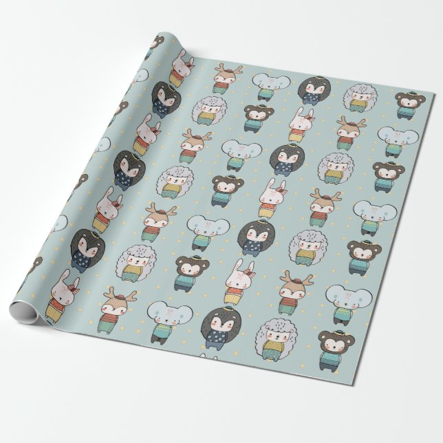Cute Winter Animals Wrapping Paper (Unrolled)