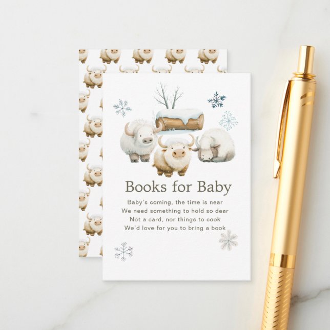 Cute Winter Arctic Cow Baby Shower Books For Baby Enclosure Card (Front/Back In Situ)