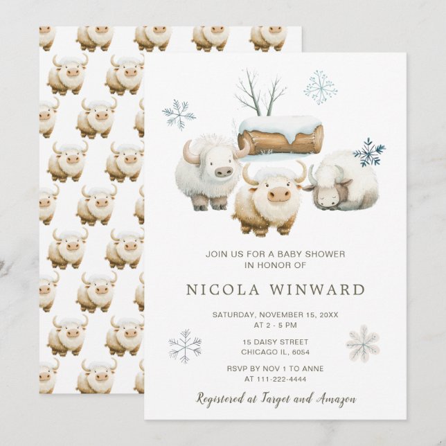 Cute Winter Arctic Cow Baby Shower Invitation (Front/Back)