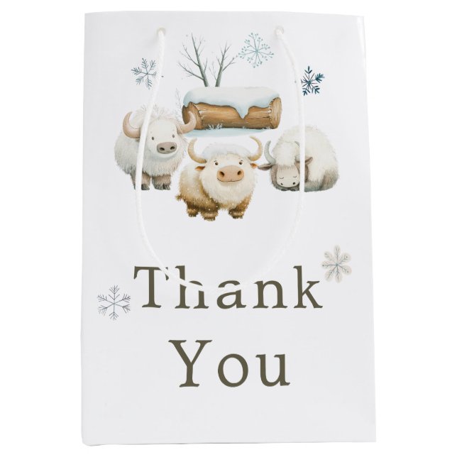 Cute Winter Arctic Cow Baby Shower  Medium Gift Bag (Front)