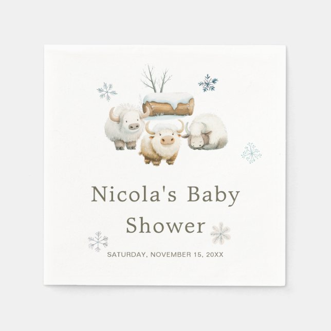 Cute Winter Arctic Cow Baby Shower  Napkins (Front)