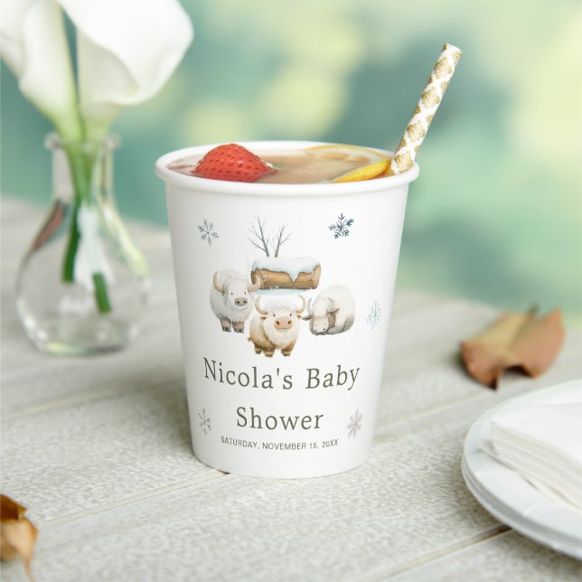 Cute Winter Arctic Cow Baby Shower  Paper Cups (Insitu)