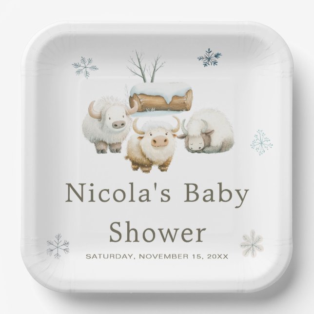 Cute Winter Arctic Cow Baby Shower  Paper Plates (Front)