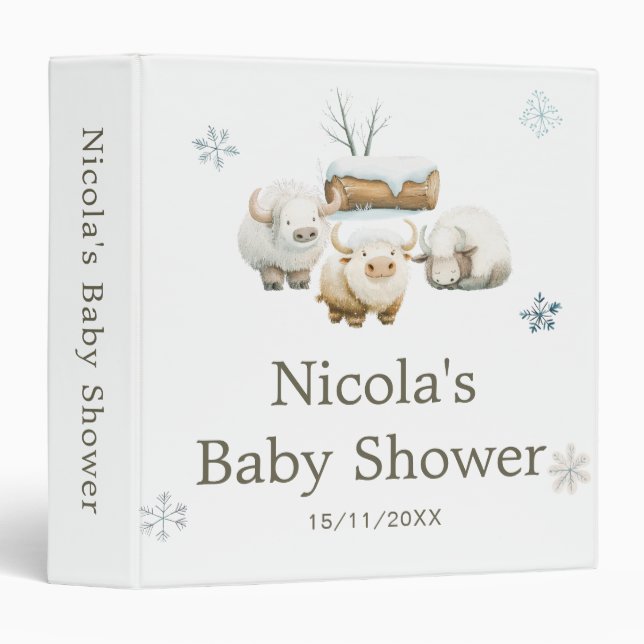 Cute Winter Arctic Cow Baby Shower Photo Album 3 Ring Binder (Front/Spine)