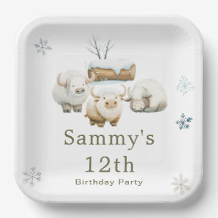Cute Winter Arctic Cow Birthday  Paper Plates