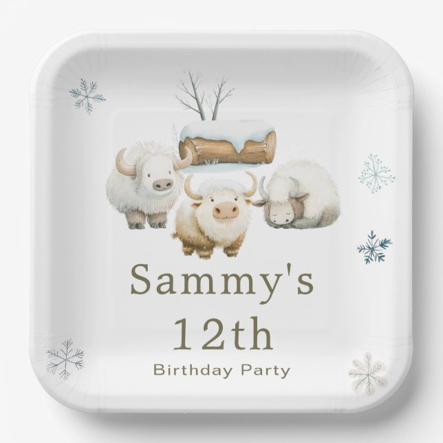 Cute Winter Arctic Cow Birthday  Paper Plates (Front)