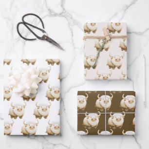 Cute Winter Arctic Cow Wrapping Paper Sheets