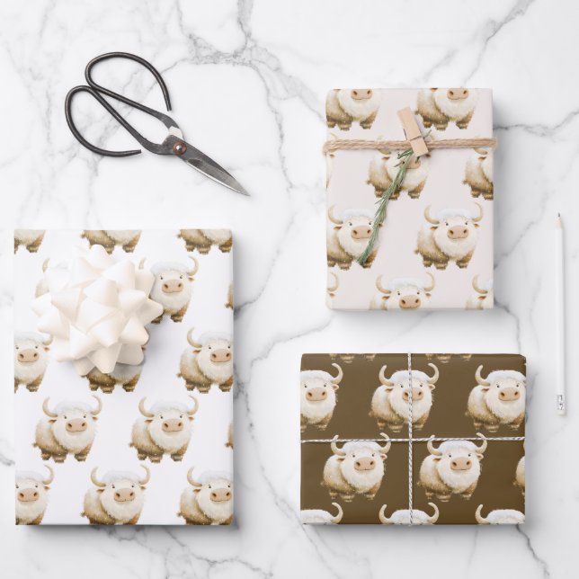 Cute Winter Arctic Cow Wrapping Paper Sheets (Front)