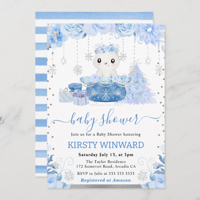 Cute Winter Arctic Fox Baby Shower Invitation (Front/Back)