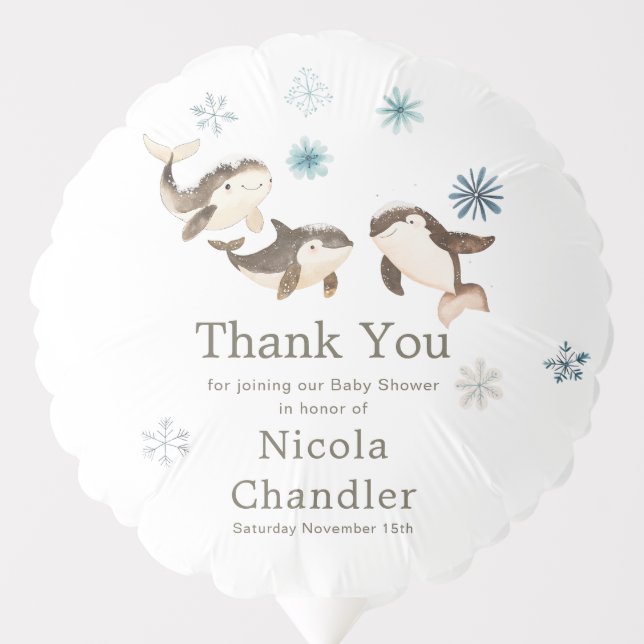 Cute Winter Arctic Whale Baby Shower Balloon (Front)