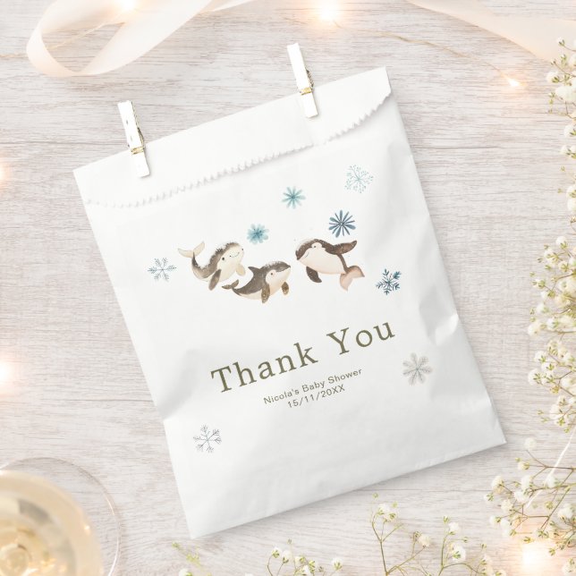 Cute Winter Arctic Whale Baby Shower Favor Bag (Clipped)