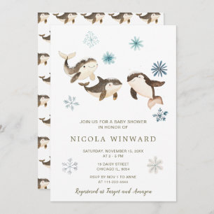 Cute Winter Arctic Whale Baby Shower Invitation