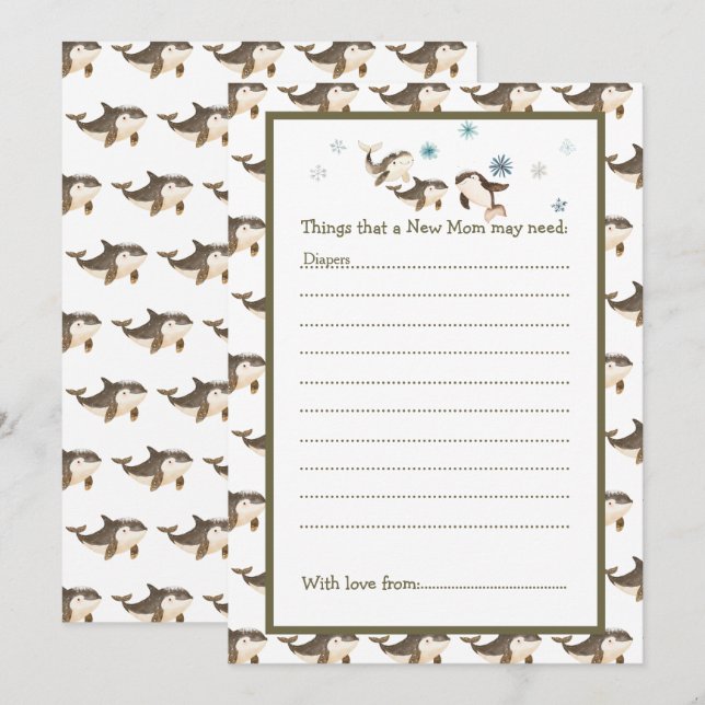 Cute Winter Arctic Whale Baby Shower Invitation (Front/Back)