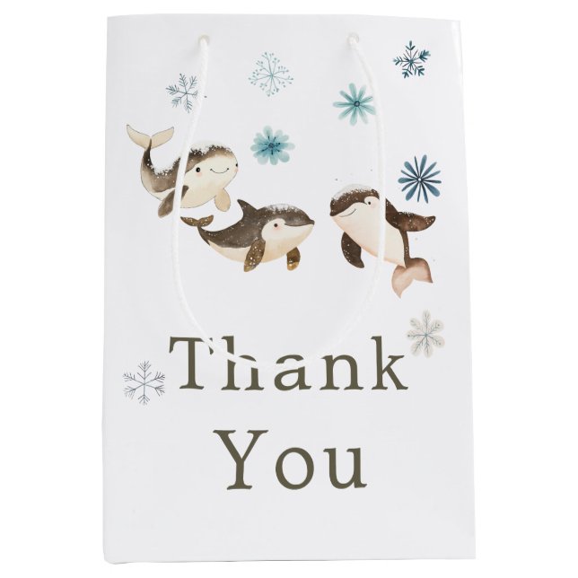 Cute Winter Arctic Whale Baby Shower Medium Gift Bag (Front)