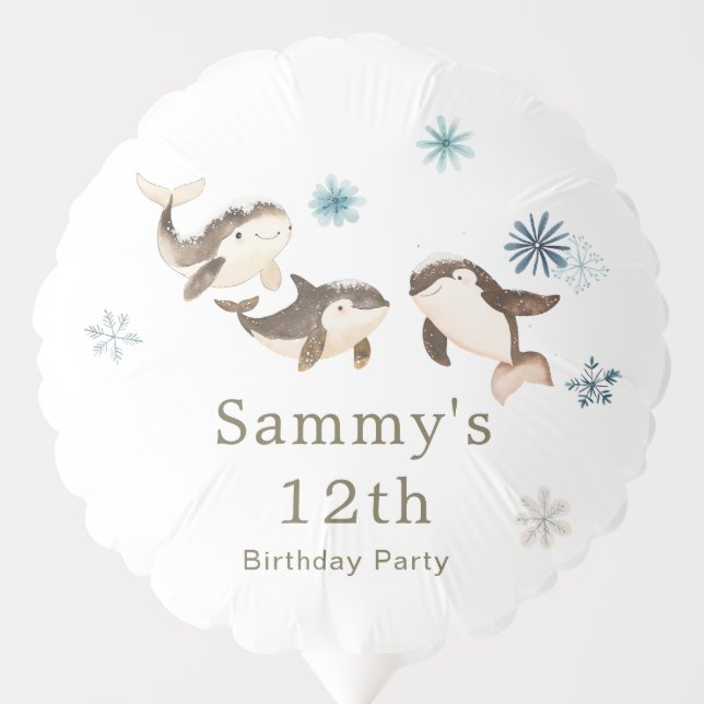 Cute Winter Arctic Whale Birthday Party Balloon (Front)