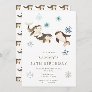 Cute Winter Arctic Whale Birthday Party Invitation